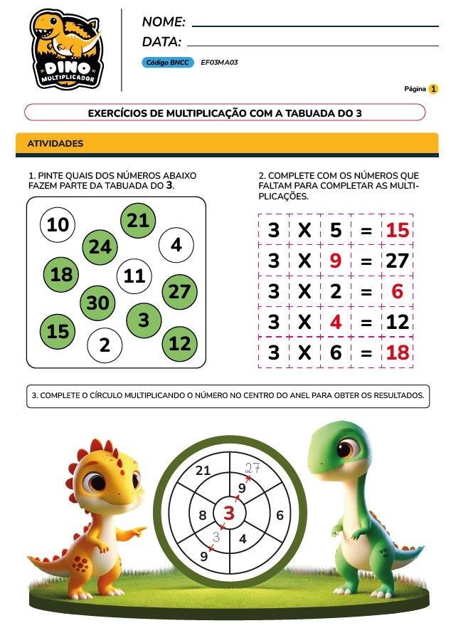 folhas de atividades tabuada de multiplicacao