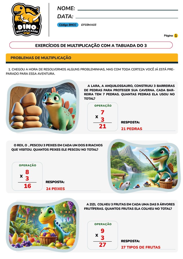 folhas de atividades tabuada de multiplicacao