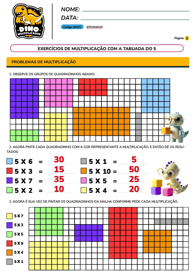 folhas de atividades tabuada de multiplicacao