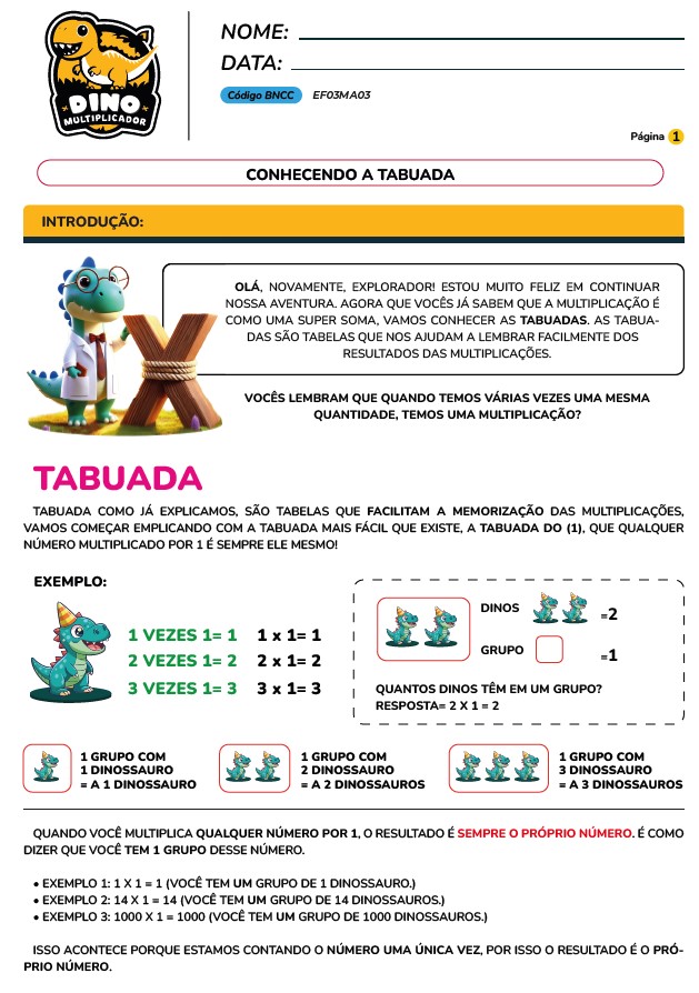 folhas de atividades tabuada de multiplicacao