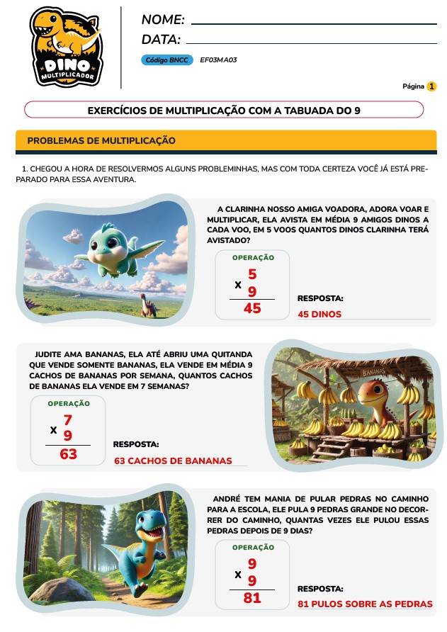 folhas de atividades tabuada de multiplicacao