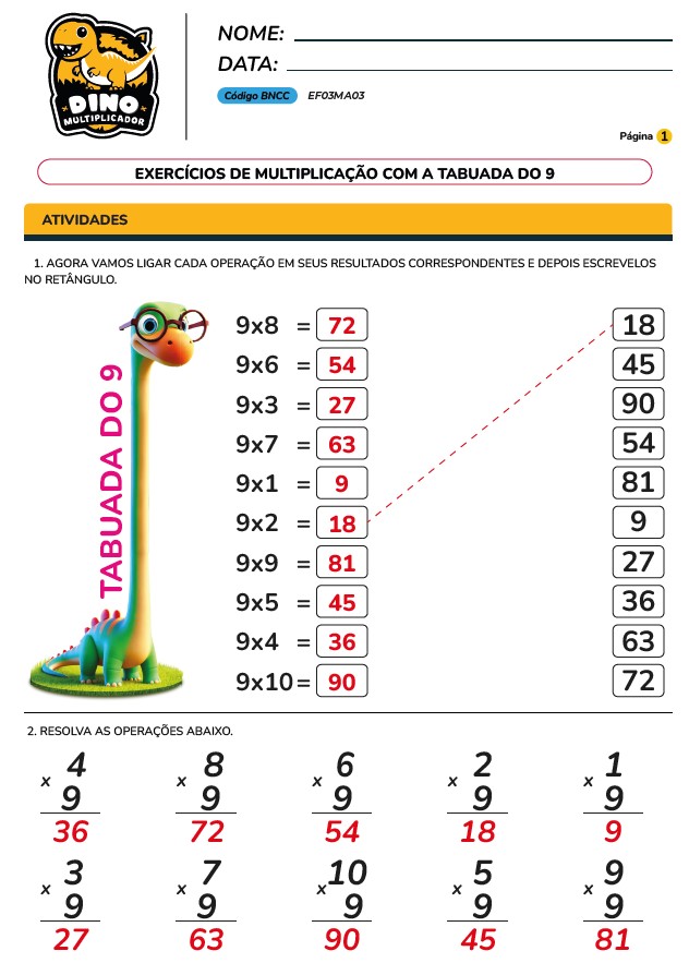 folhas de atividades tabuada de multiplicacao